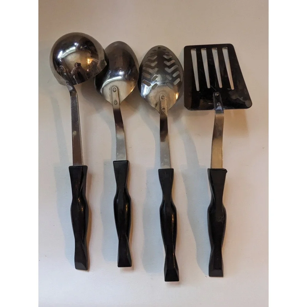 Lot of 4 Cutco 17JJ Brown Swirl Kitchen Utensil Spatula Ladle Basting Slot Spoon